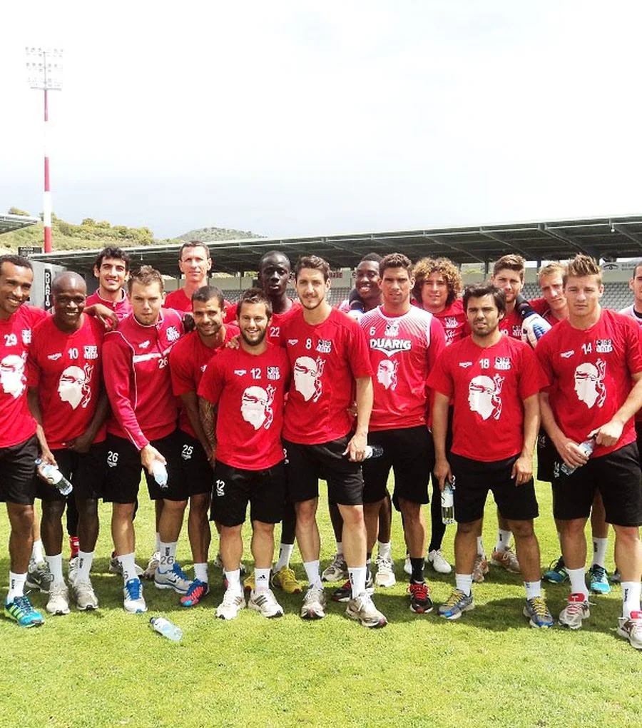 Les joueurs de l'ACA au dernier entraînement de la saison 2011-2012, la première en Ligue 1 après la montée